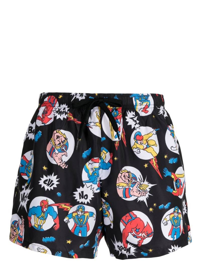 Moschino graphic-print drawstring swim shorts - Black von Moschino