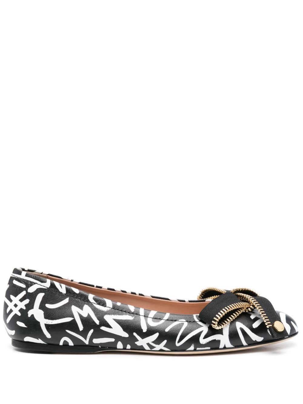 Moschino graphic-print leather ballerina shoes - Black von Moschino