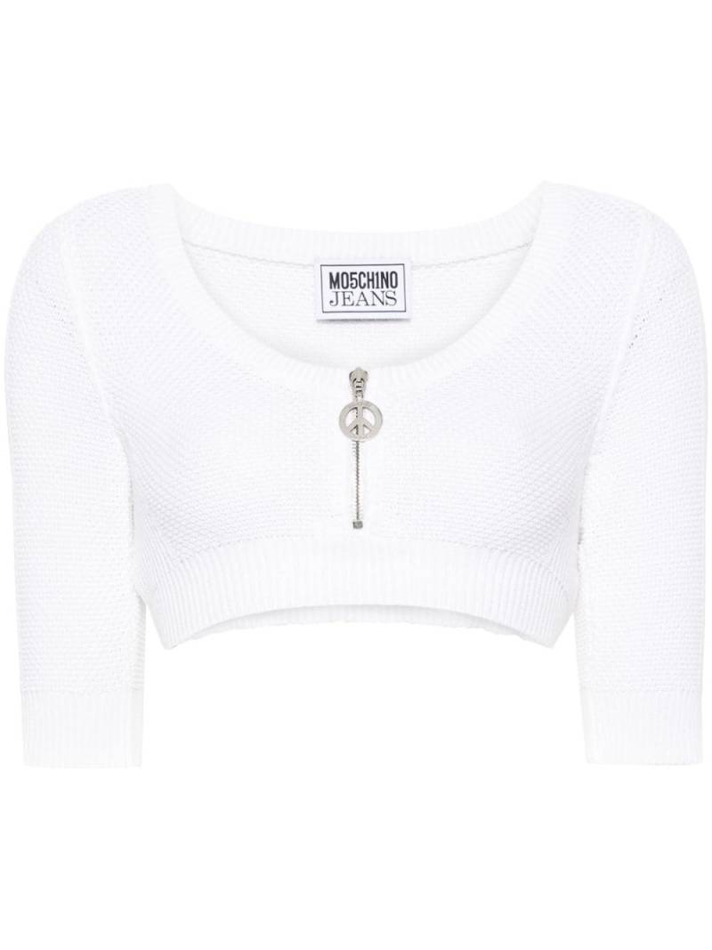 MOSCHINO JEANS half-zip round-neck crop top - White von MOSCHINO JEANS