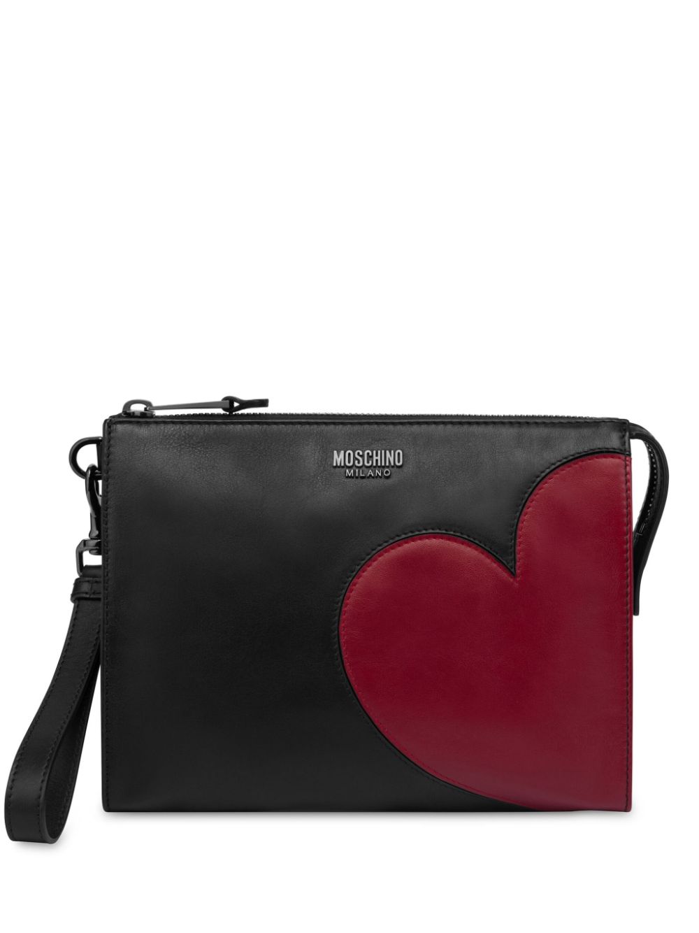 Moschino heart-appliquéd leather clutch bag - Black von Moschino