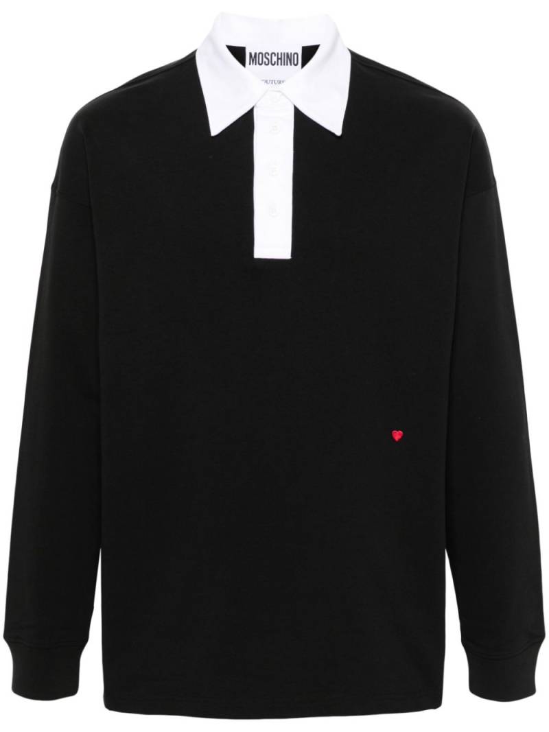 Moschino heart-embroidery polo shirt - Black von Moschino