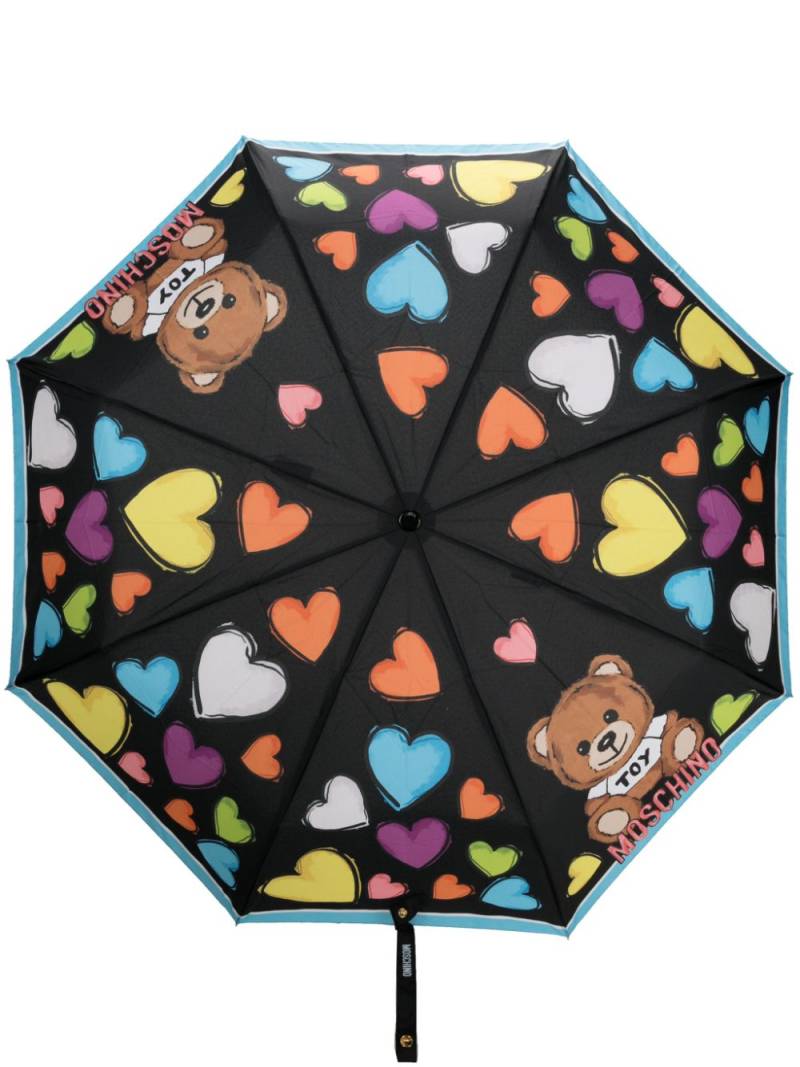 Moschino heart illustration-print foldable umbrella - Black von Moschino