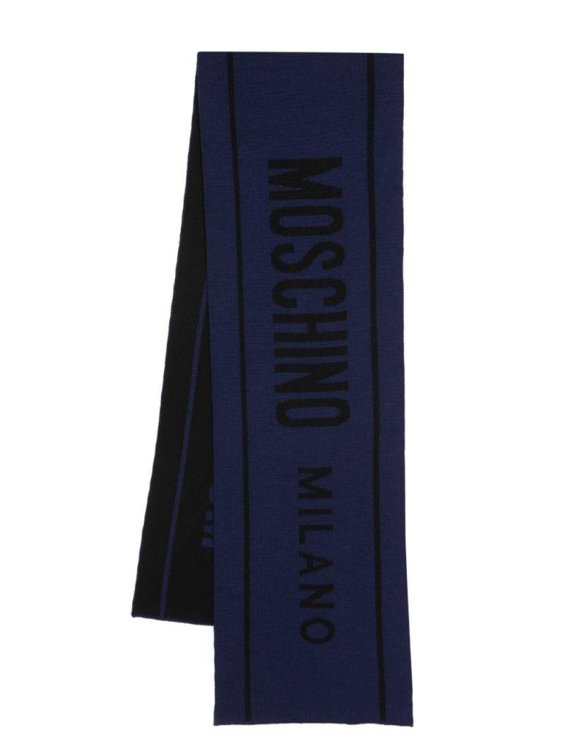 Moschino intarsia-logo wool scarf - Blue von Moschino