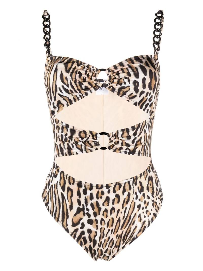 Moschino leopard-print chain-link swimsuit - Neutrals von Moschino