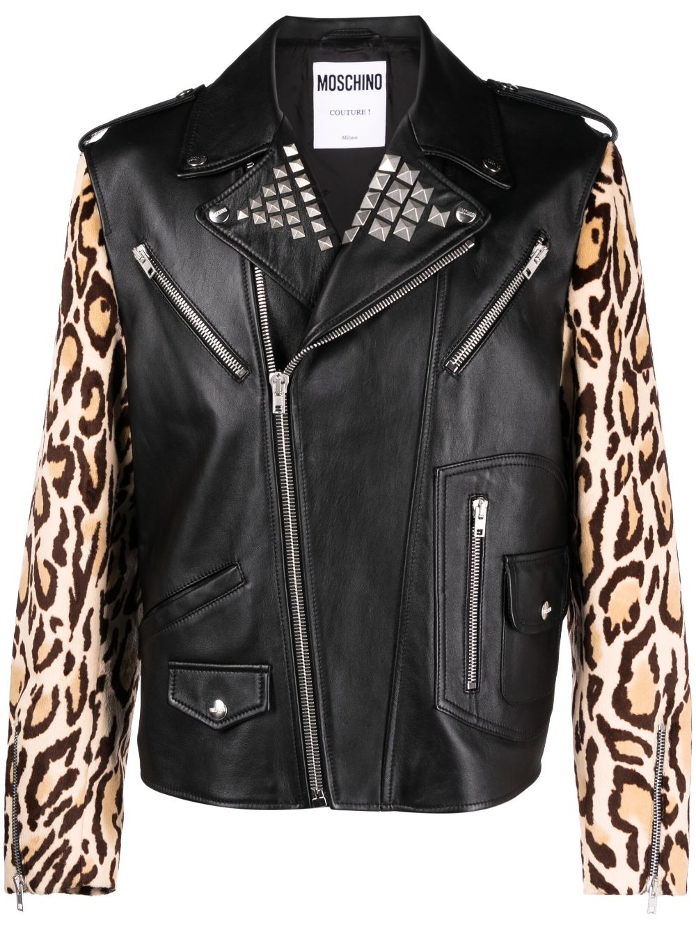 Moschino leopard-print leather biker jacket - Black von Moschino