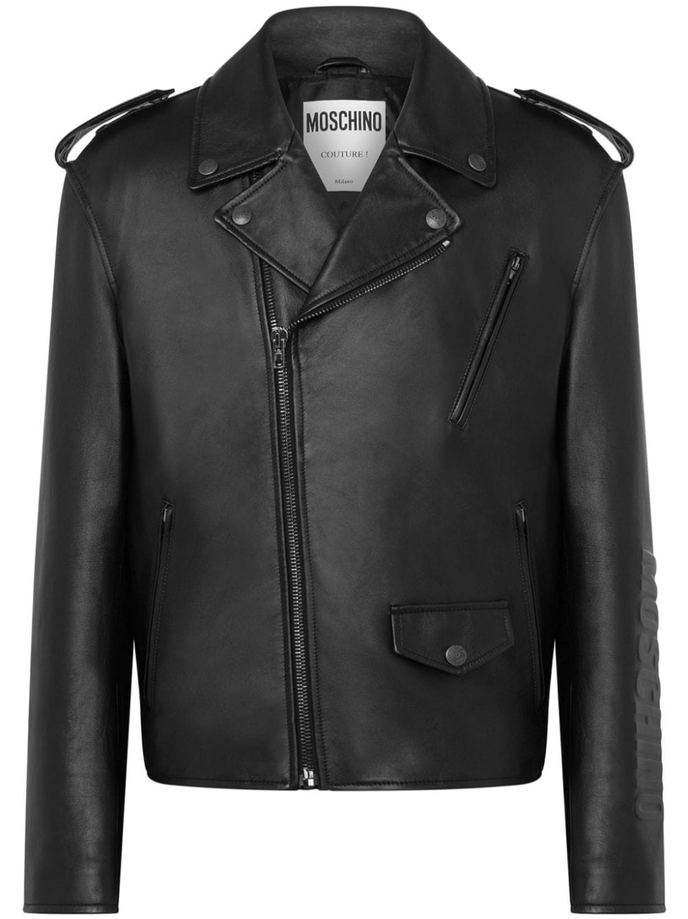 Moschino logo-embossed leather biker jacket - Black von Moschino