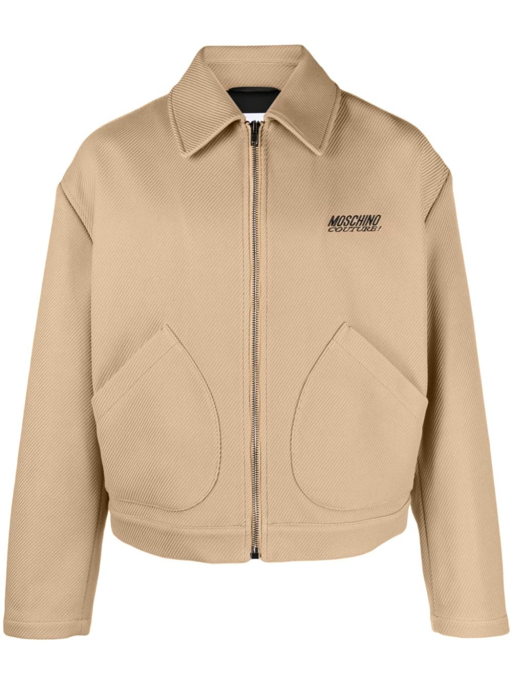 Moschino logo-embroidered herringbone shirt jacket - Neutrals von Moschino