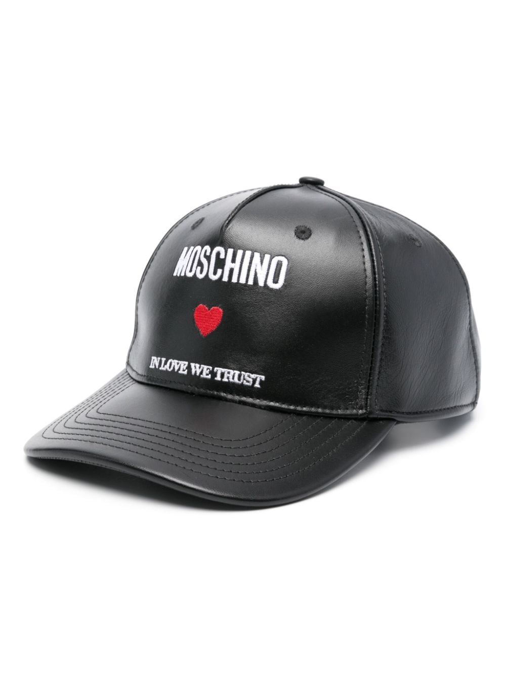 Moschino logo-embroidered leather cap - Black von Moschino