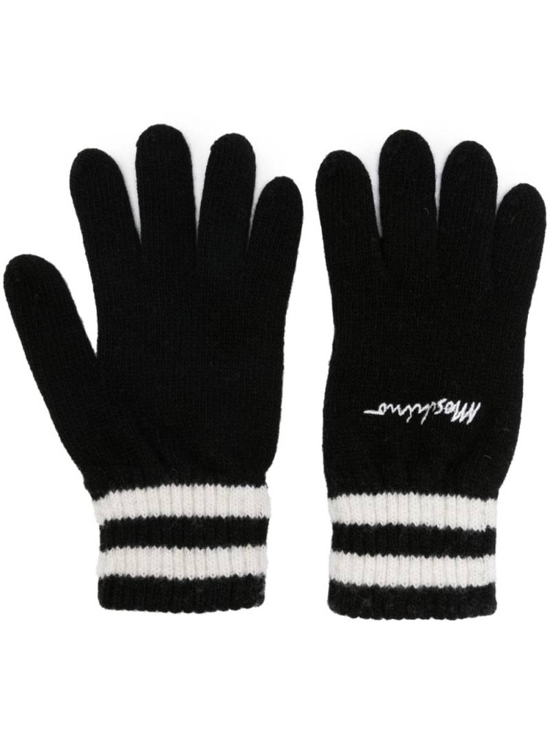 Moschino logo-embroidered ribbed knit gloves - Black von Moschino