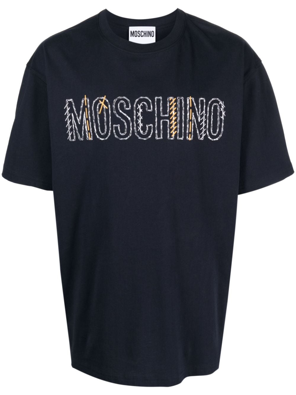 Moschino logo-embroidery cotton T-shirt - Blue von Moschino