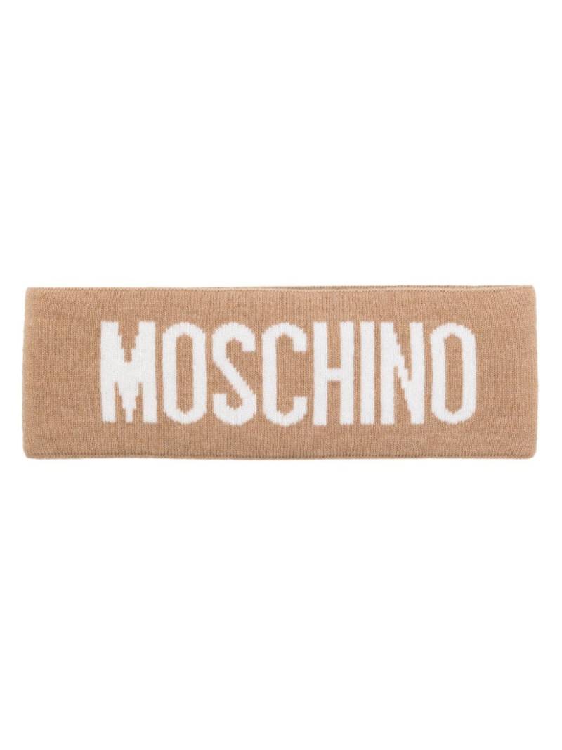 Moschino logo-intarsia ribbed headband - Neutrals von Moschino