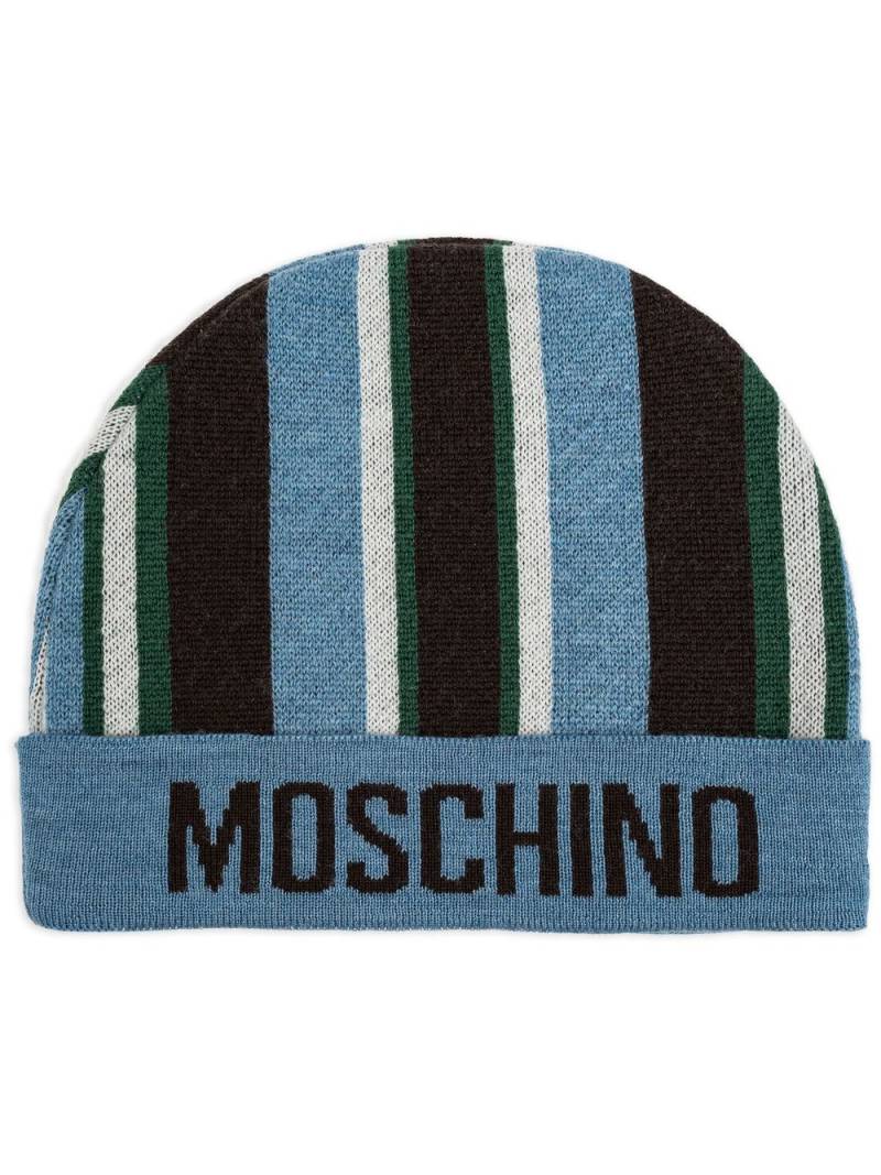 Moschino logo-intarsia striped beanie - Blue von Moschino