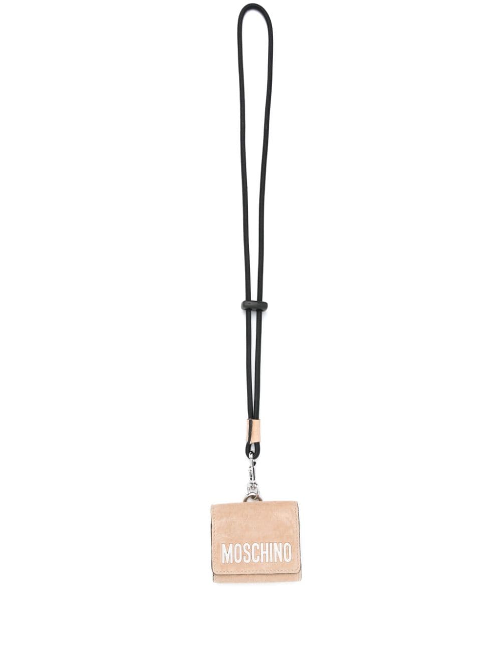 Moschino logo-lettering suede AirPods case - Neutrals von Moschino