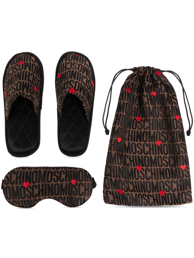 Moschino logo-motif slippers and eye mask set - Black von Moschino