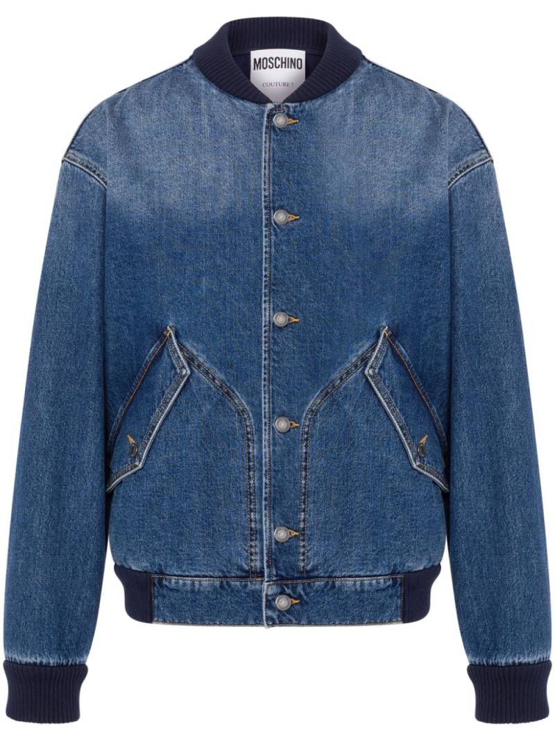 Moschino logo-patch denim bomber jacket - Blue von Moschino