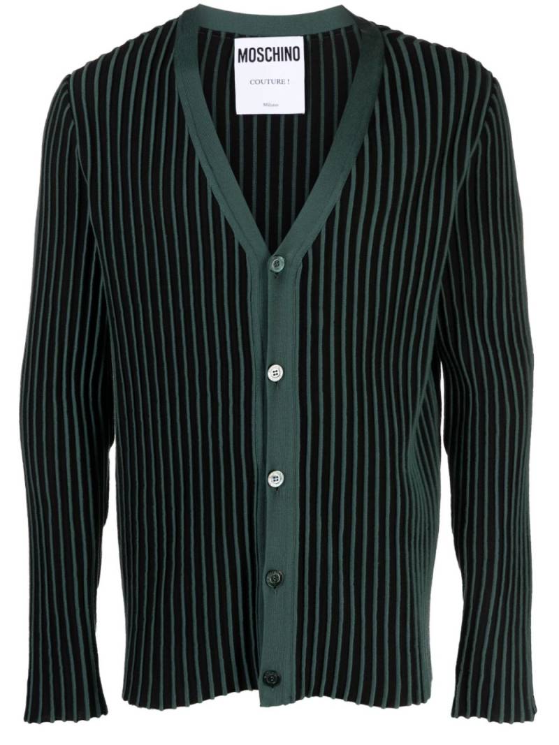 Moschino logo-patch striped cotton cardigan - Black von Moschino