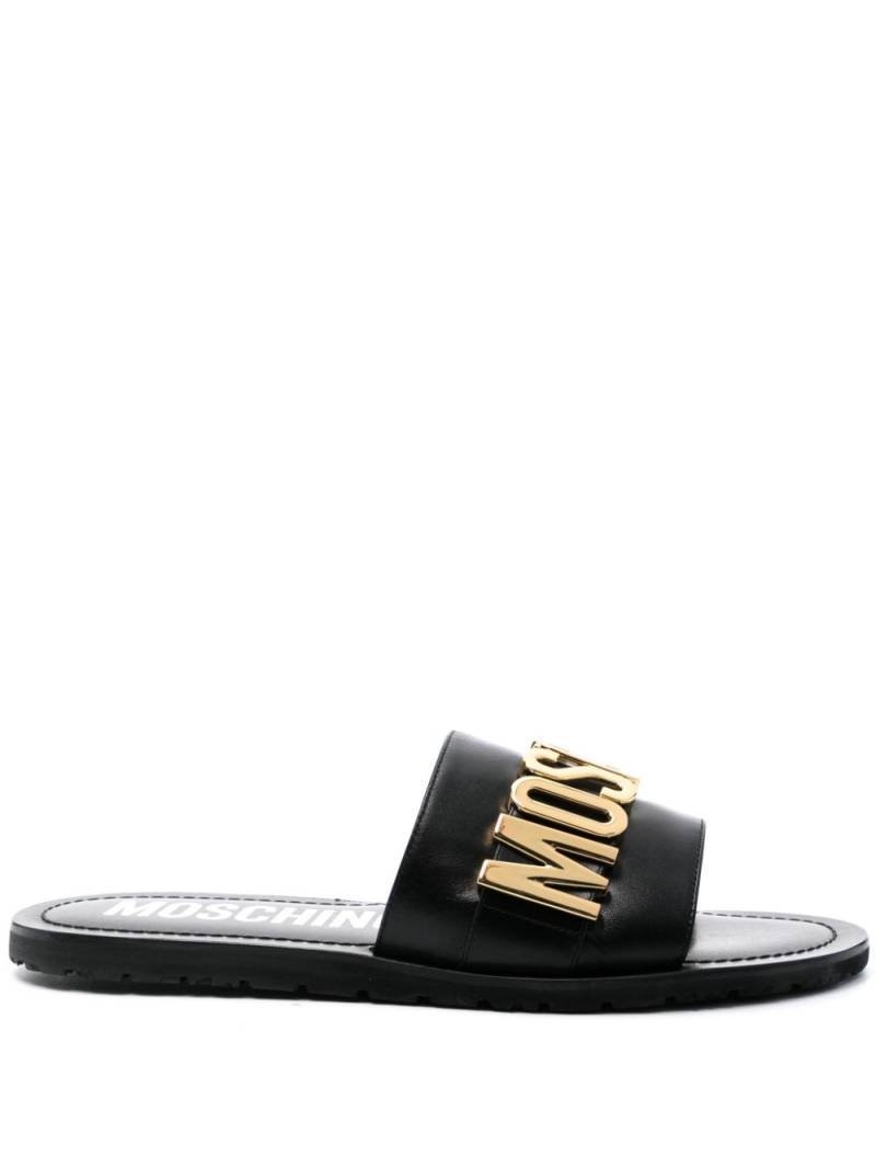 Moschino logo-plaque leather slides - Black von Moschino