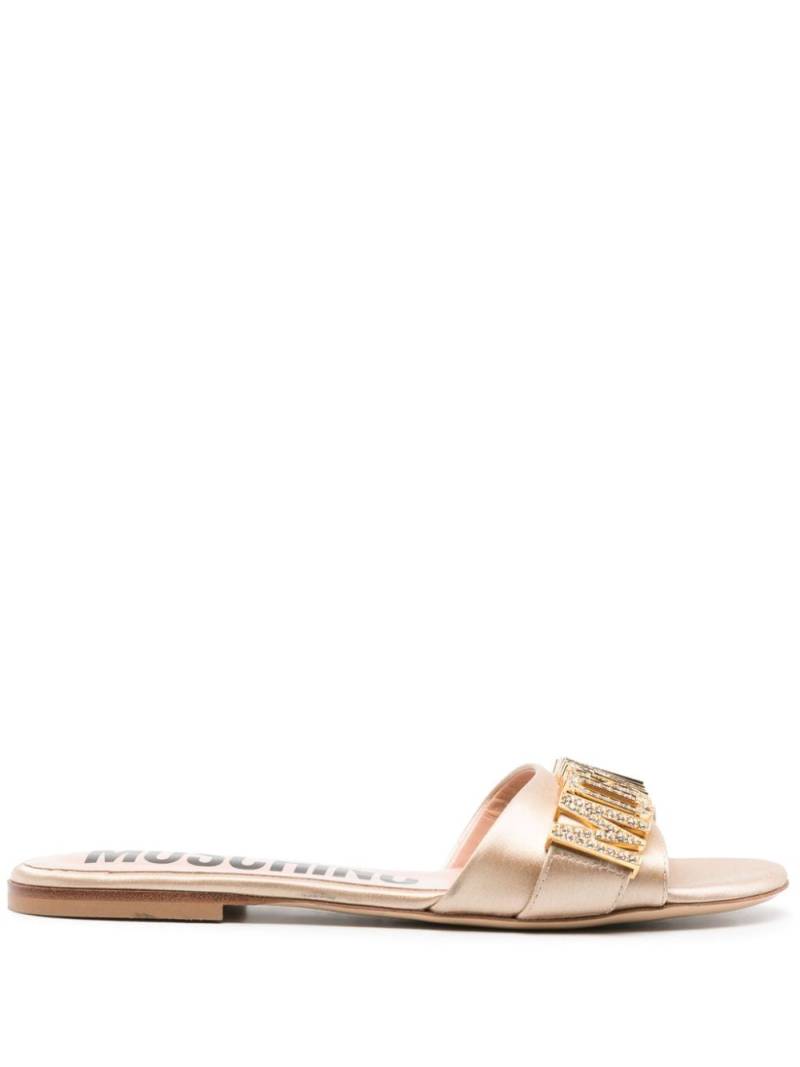 Moschino logo-plaque satin sandals - Gold von Moschino