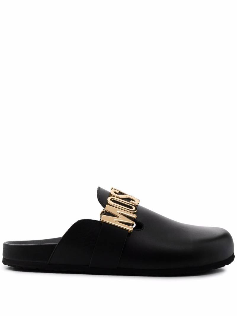 Moschino logo-plaque slippers - Black von Moschino