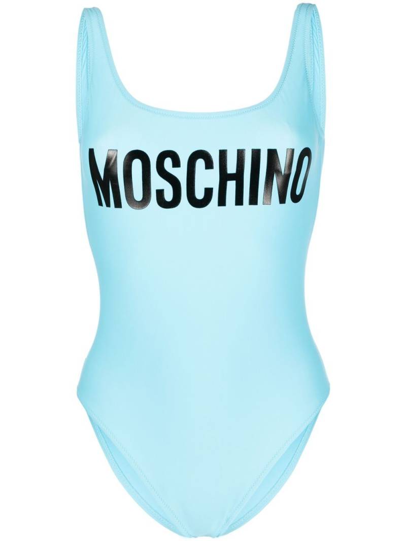 Moschino logo-print backless swimsuit - Blue von Moschino