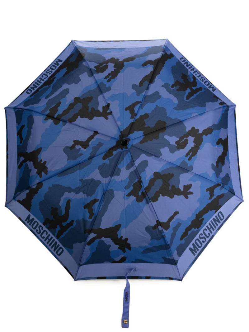 Moschino logo-print compact umbrella - Blue von Moschino