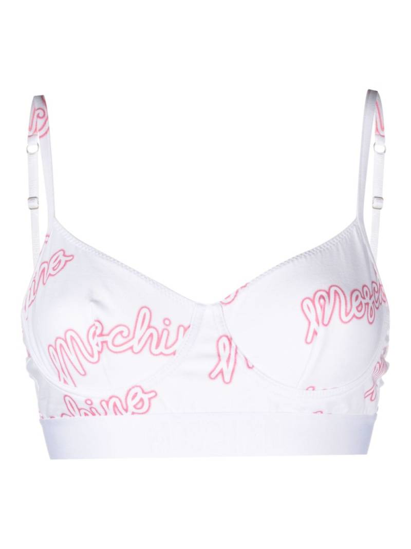 Moschino logo-print cotton balconette bra - White von Moschino