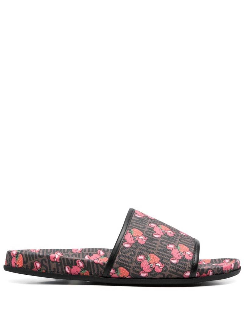 Moschino logo-print flat slides - Brown von Moschino