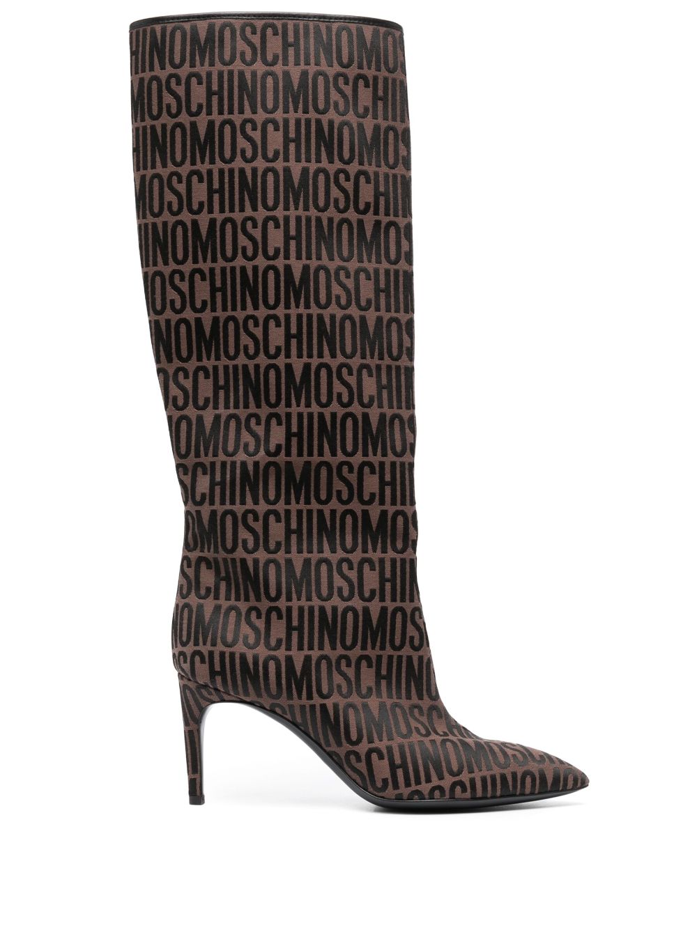 Moschino logo-print high-knee boots - Brown von Moschino