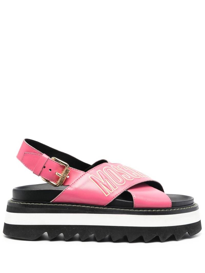 Moschino logo-print leather platform sandals - Pink von Moschino