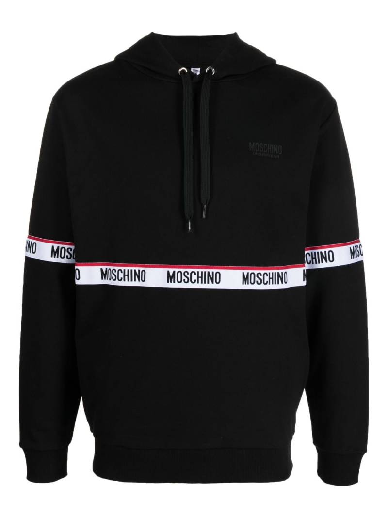 Moschino logo trim cotton hoodie - Black von Moschino