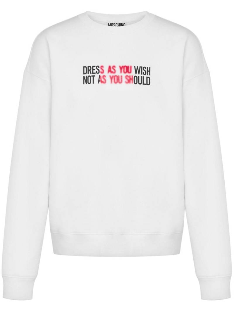 Moschino slogan-print cotton sweatshirt - Neutrals von Moschino