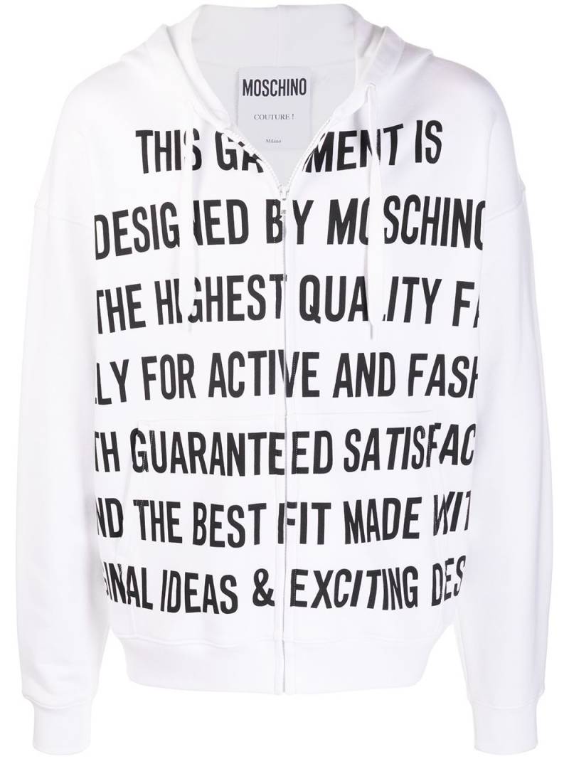 Moschino slogan-print zip-front hoodie - White von Moschino