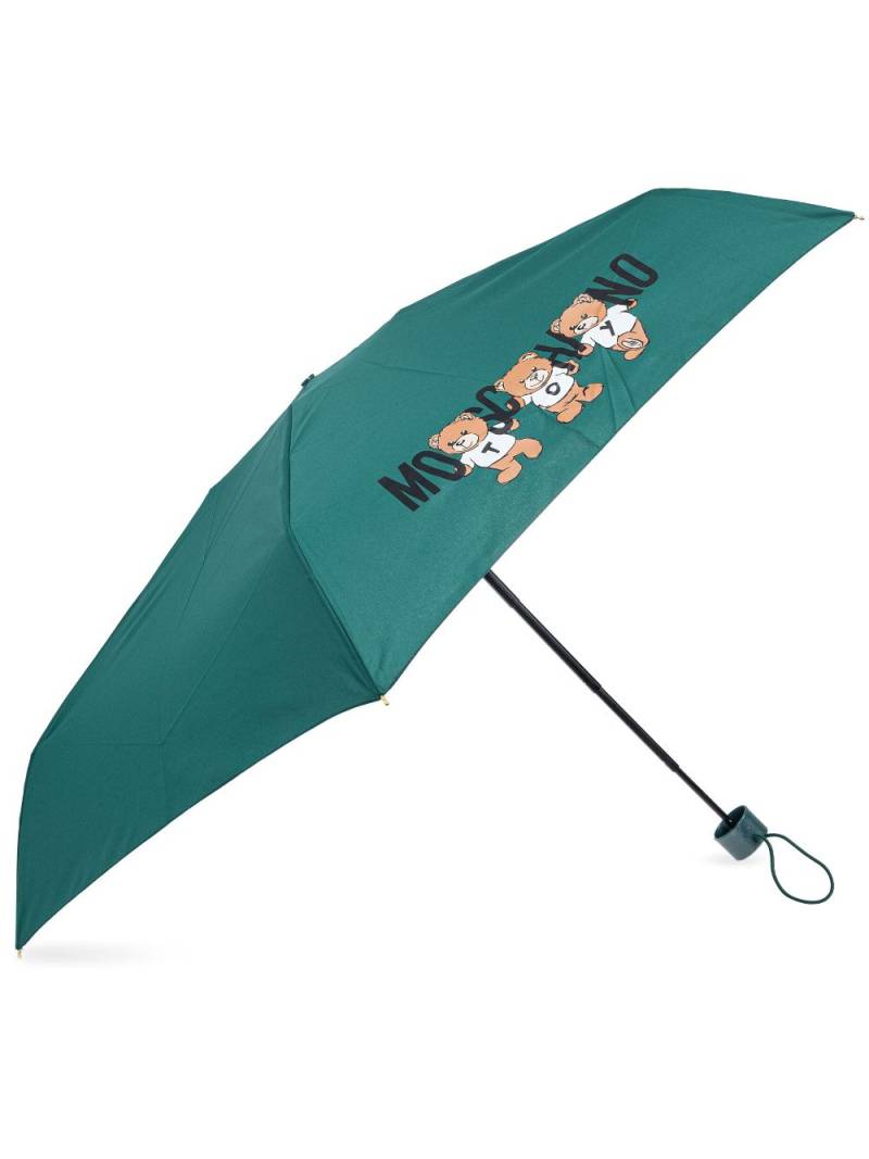 Moschino teddy bear-logo print compact umbrella - Green von Moschino