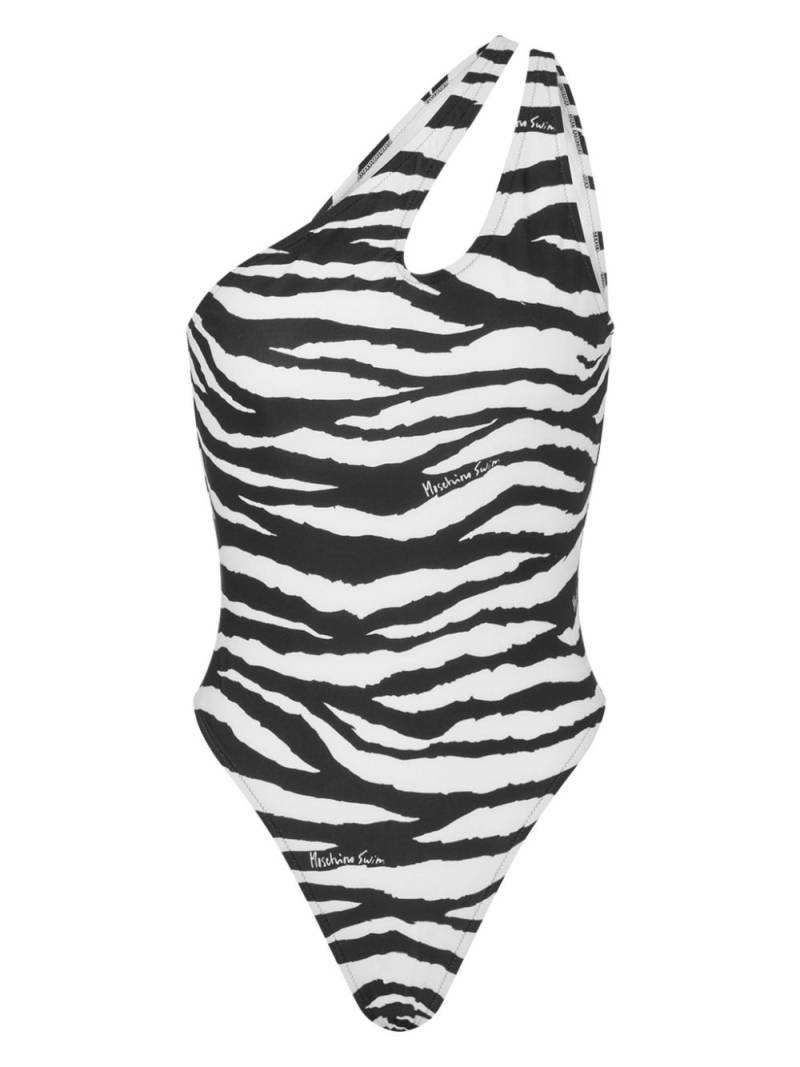 Moschino zebra-print one-shoulder swimsuit - Black von Moschino