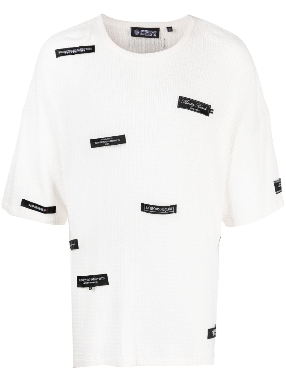 Mostly Heard Rarely Seen logo-patches knitted cotton T-shirt - White von Mostly Heard Rarely Seen