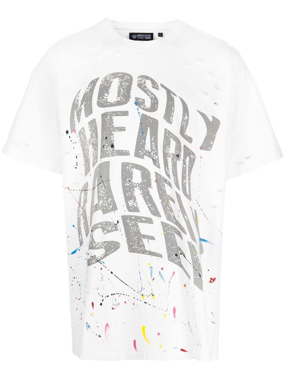 Mostly Heard Rarely Seen warped-text paint T-shirt - White von Mostly Heard Rarely Seen