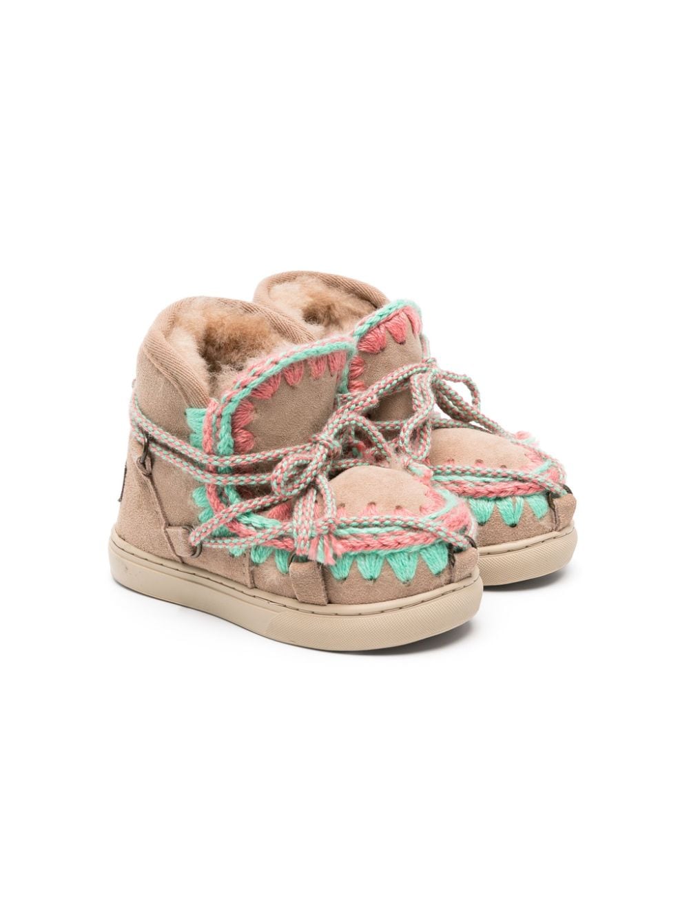 Mou Kids Scoubidou crochet-trim suede snow boots - Neutrals von Mou Kids