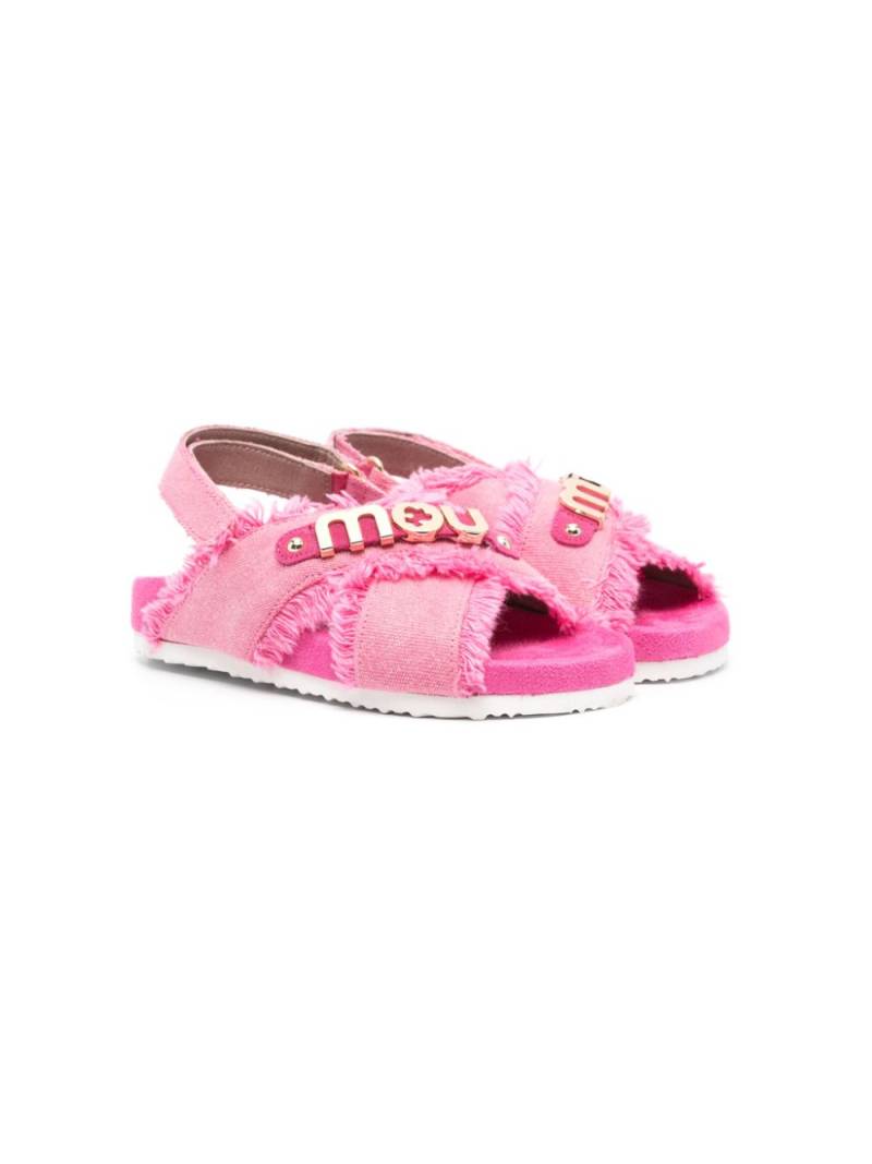 Mou Kids logo-plaque frayed canvas sandals - Pink von Mou Kids