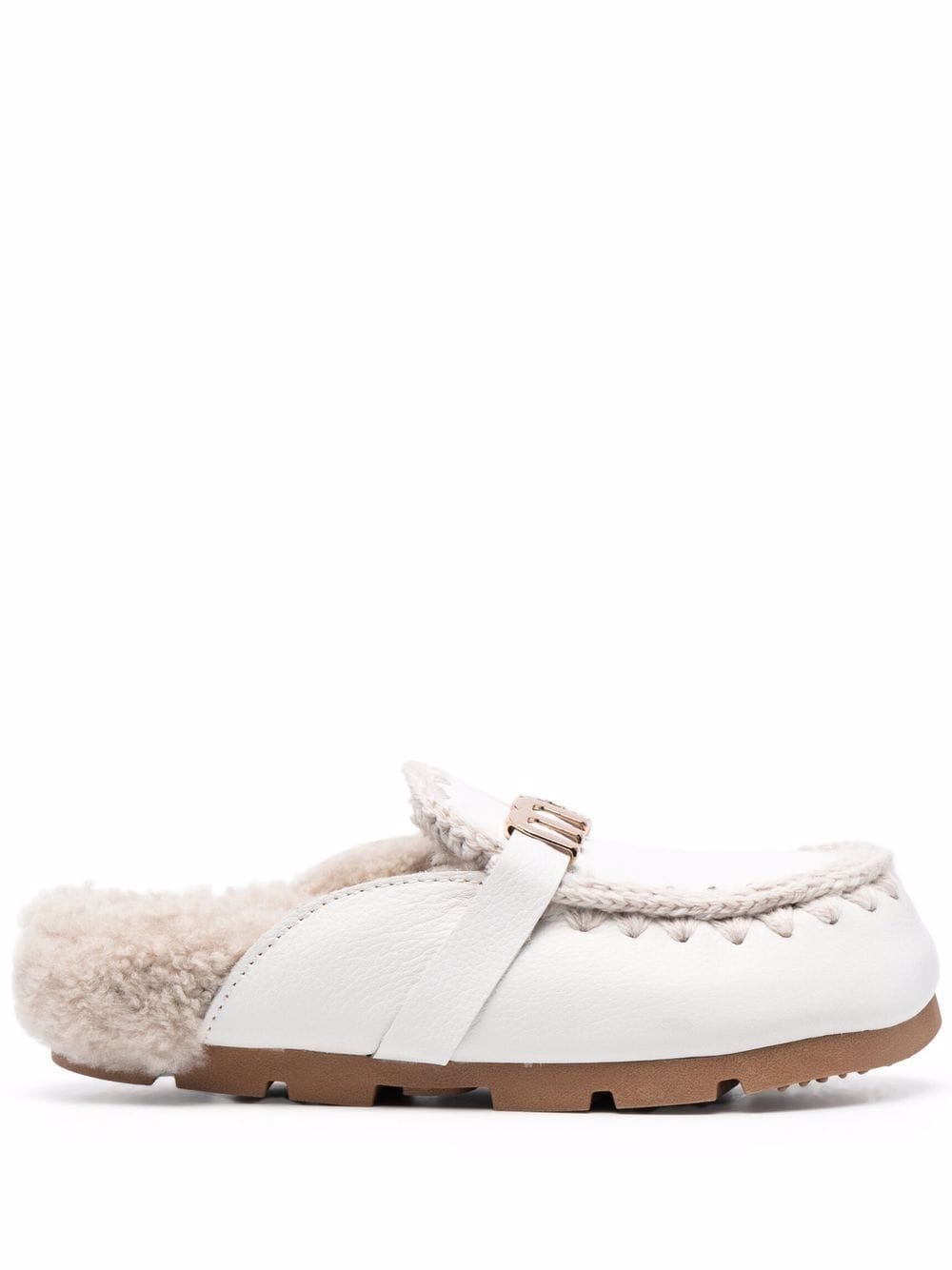 Mou logo-lettering shearling slippers - White von Mou