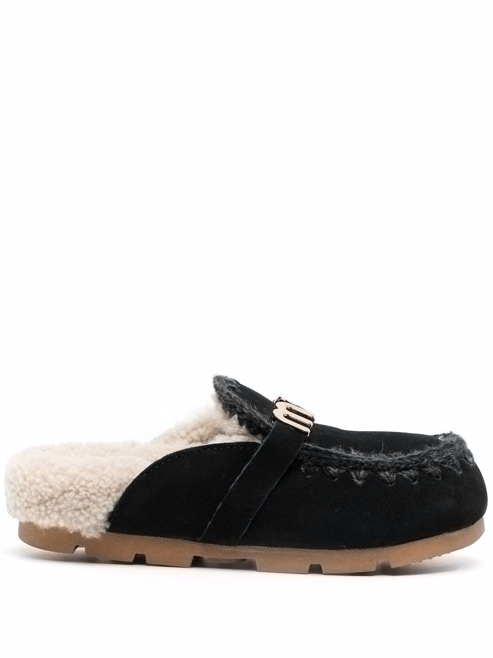 Mou logo-plaque shearling slippers - Black von Mou