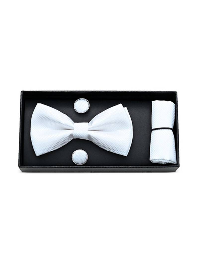 Moustache crosshatched bow tie set - White von Moustache