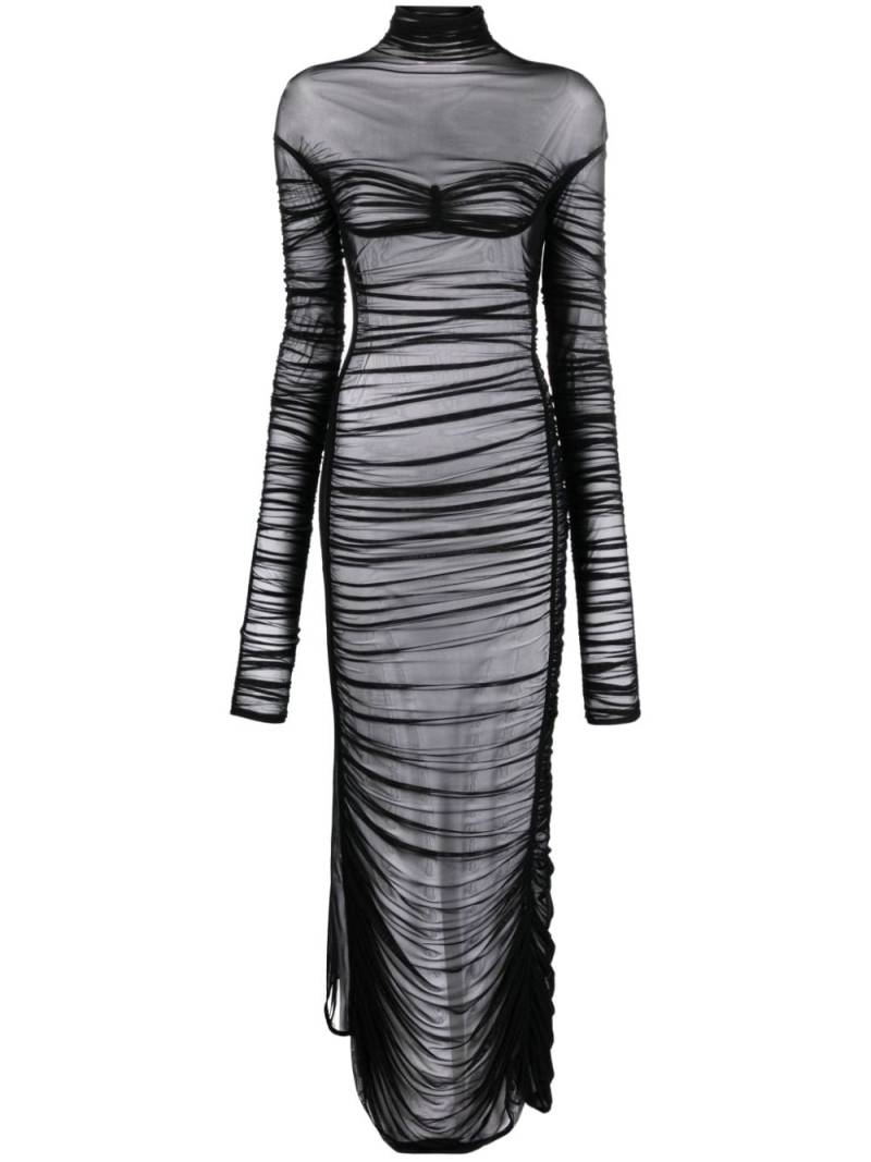 Mugler Fishnet ruched sheer maxi dress - Black von Mugler