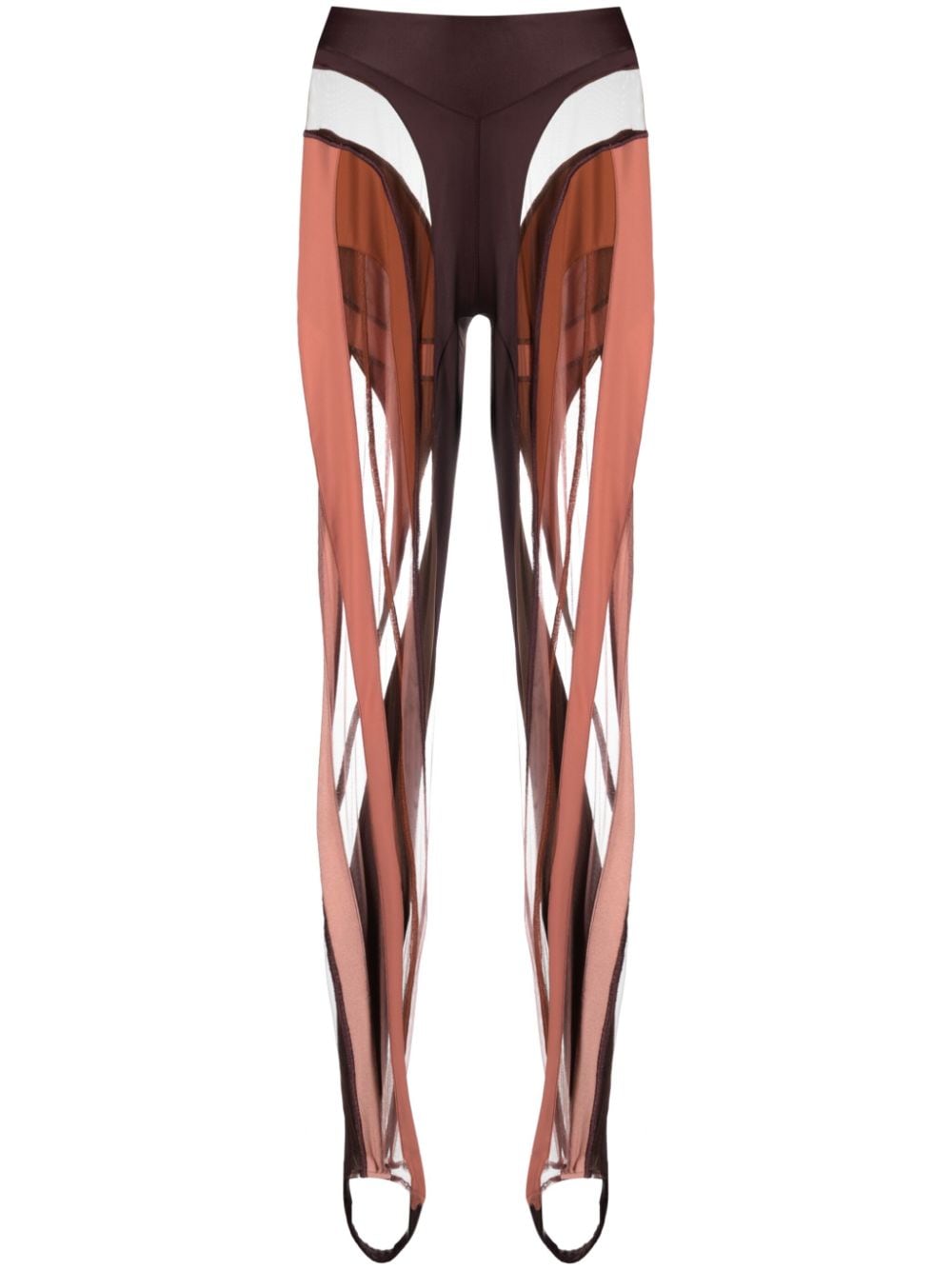 Mugler Spiral tulle-panelled jersey leggings - Brown von Mugler