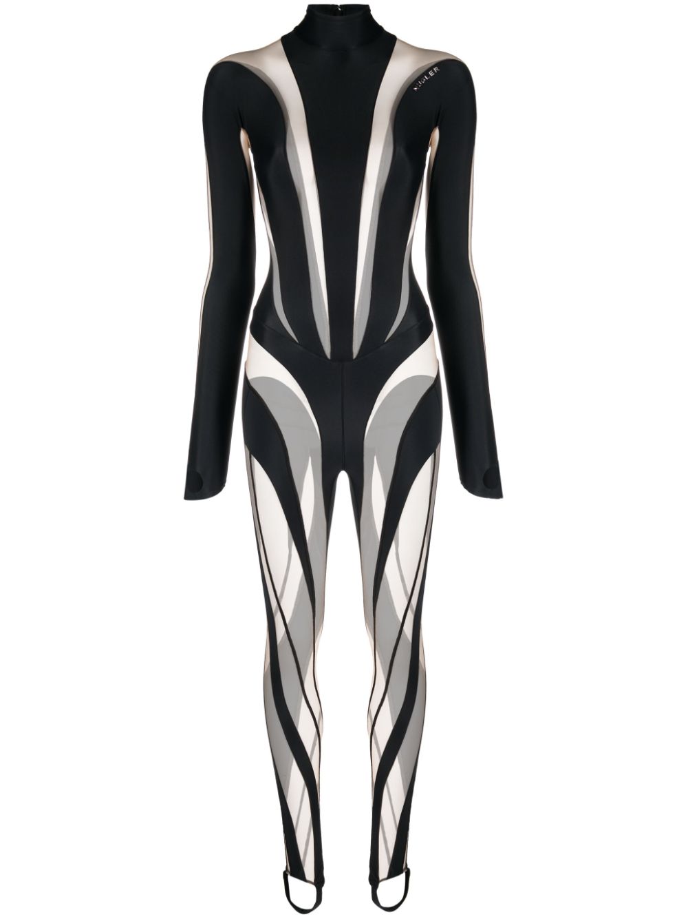 Mugler Spiral sheer-panelled jumpsuit - Black von Mugler