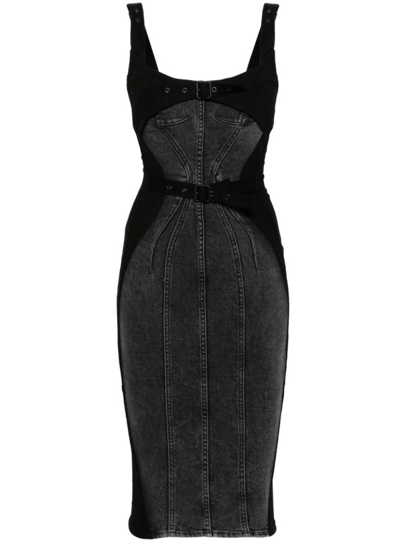 Mugler denim buckled midi dress - Black von Mugler