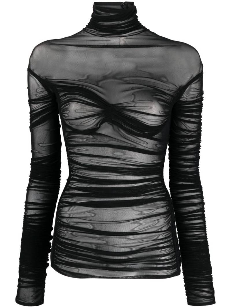 Mugler draped mesh top - Black von Mugler