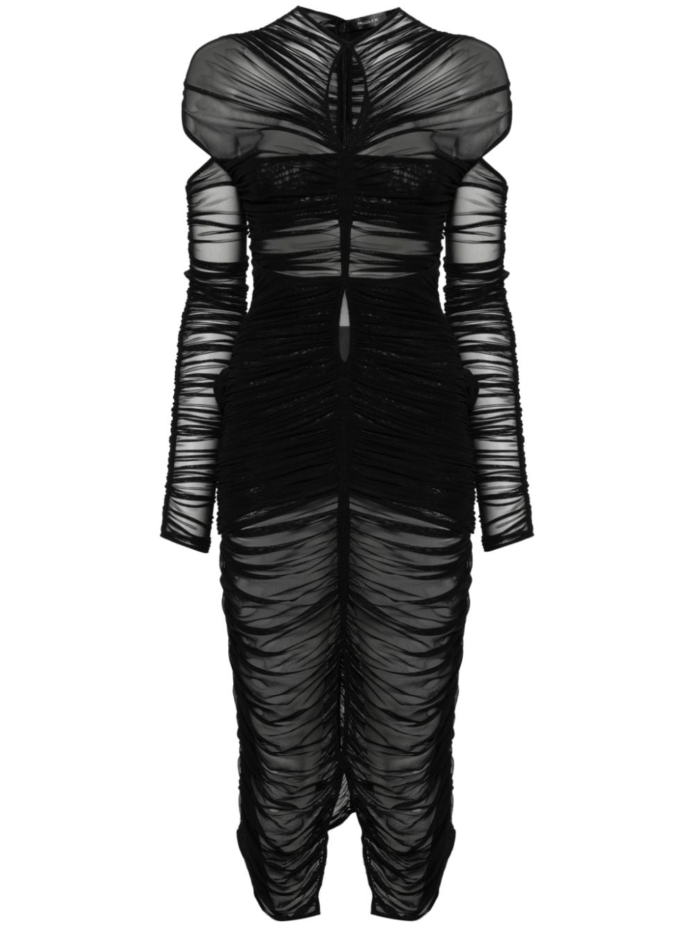 Mugler draped semi-sheer mesh dress - Black von Mugler