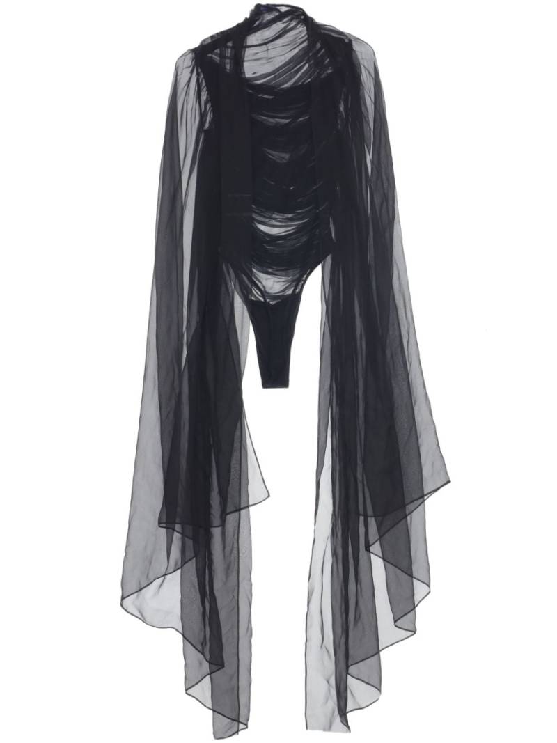 Mugler extra long-sleeved sheer bodysuit - Black von Mugler