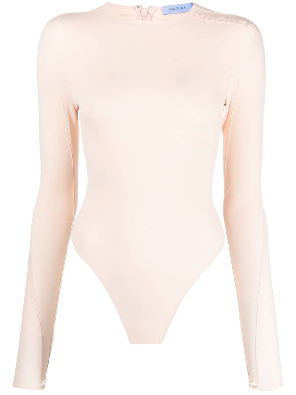 Mugler logo-embossed long-sleeved bodysuit - Neutrals von Mugler