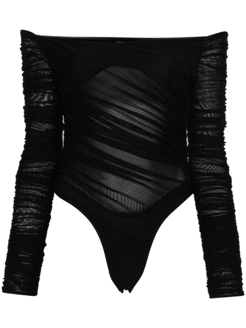 Mugler off-shoulder mesh bodysuit - Black von Mugler